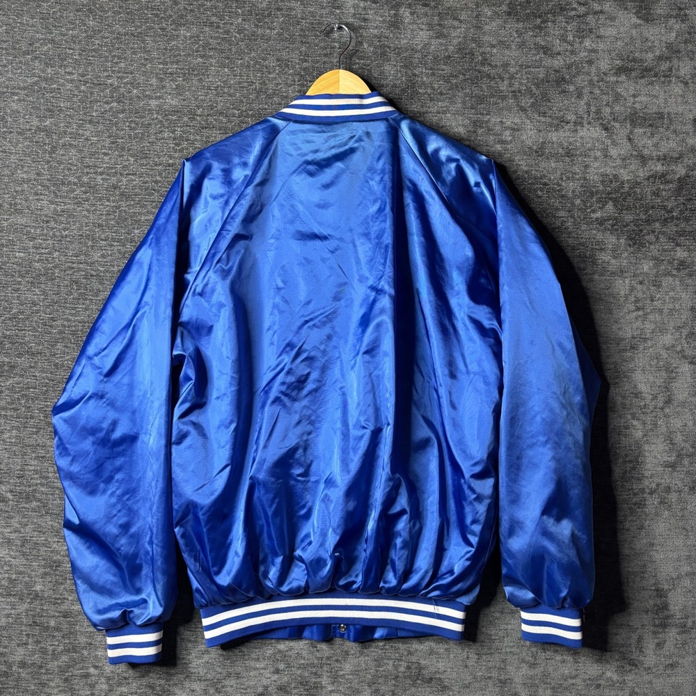 Vintage Florida Karting Association Cardinal Blue Satin Bomber Jacket Mens M - Picture 6 of 9